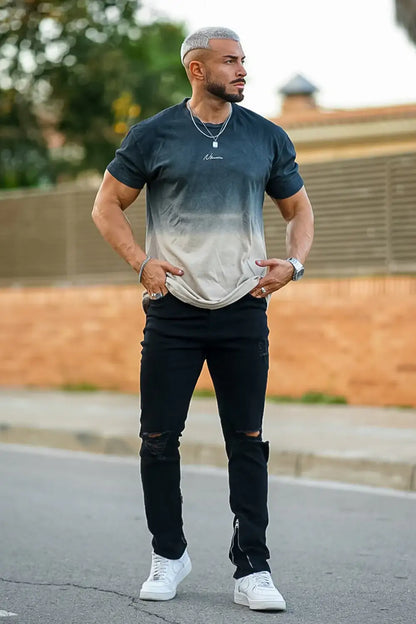 Men‘s Vintage Ripped Zip stacked jeans Stretch Jeans