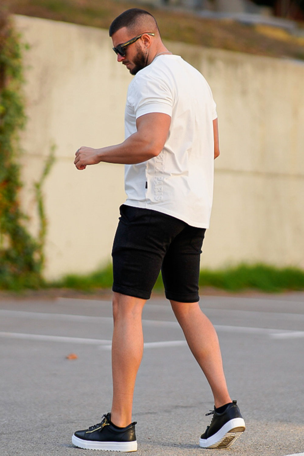 White Sneakers And Shorts Outfit White Shirt Black Shorts Outfit