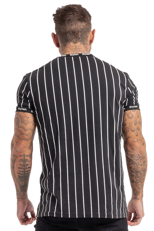 GINGTTO Camisetas con cuello redondo para hombre-NEGRO 