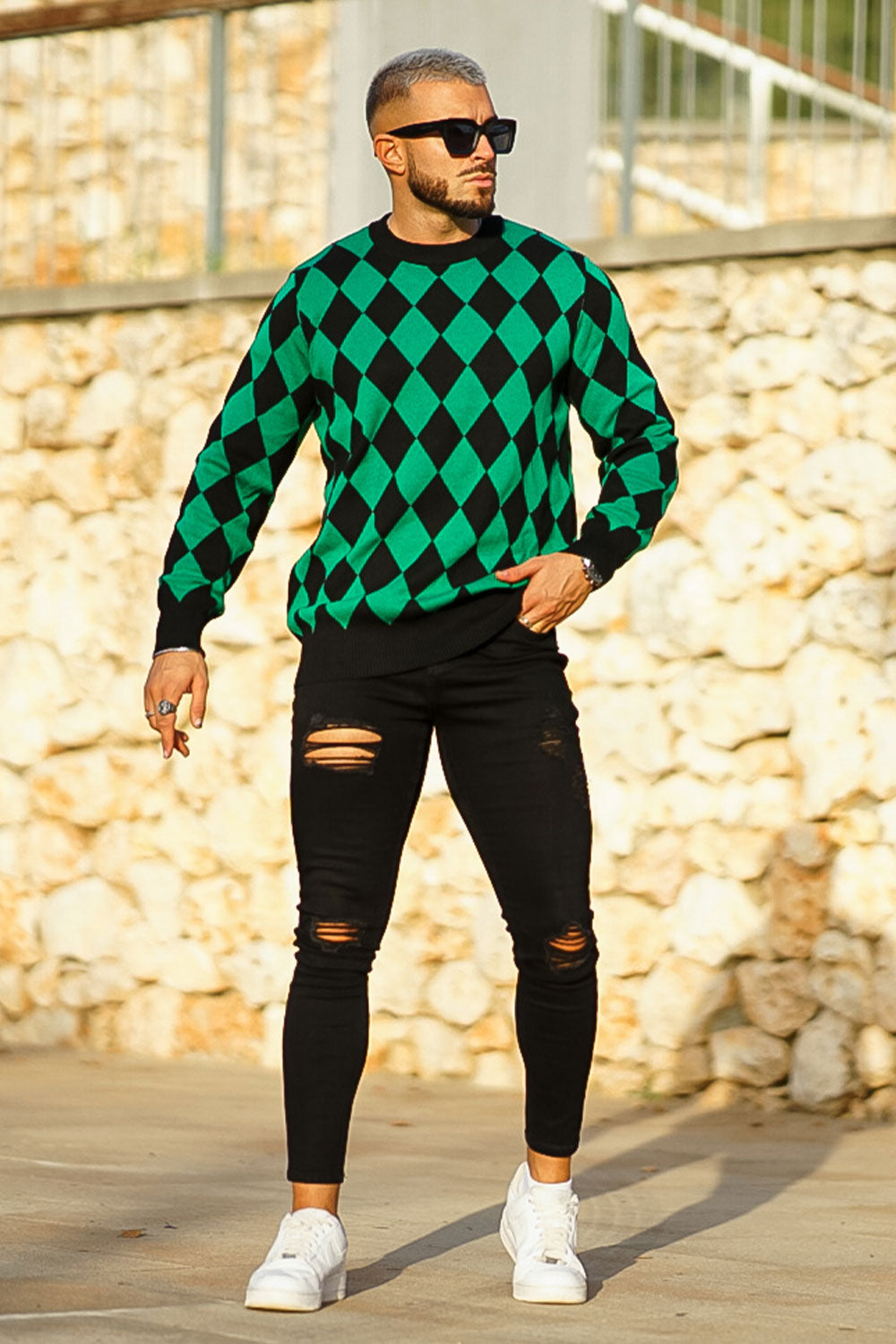 green men’s plaid sweater