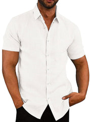 Men's Casual Linen Button Down Short Sleeve Shirt