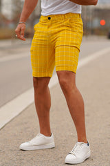 men's yellow plaid shorts