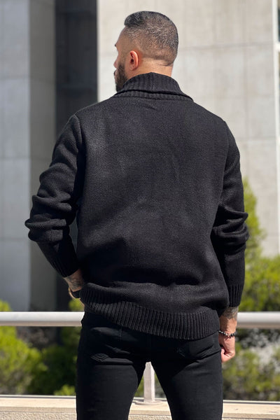 Gingtto Mens Long Sleeve Slim Fit Pure Black Sweater Coat