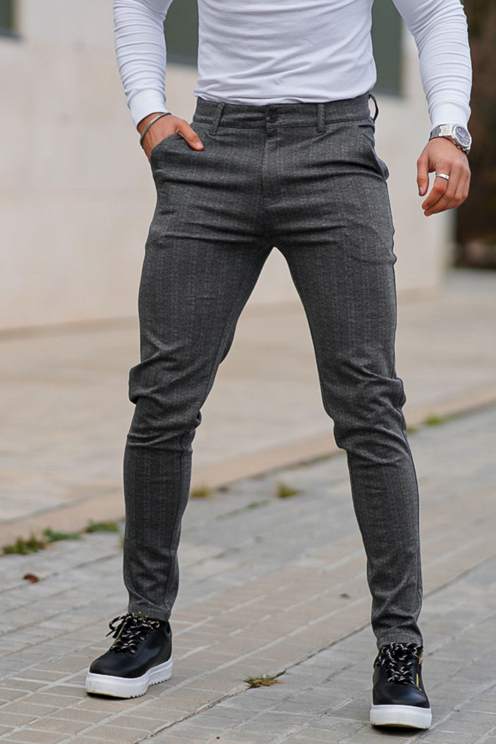 Gingtto Mens Chinos Casual Dark Grey Pants Slim Fit Mens Suit Pants
