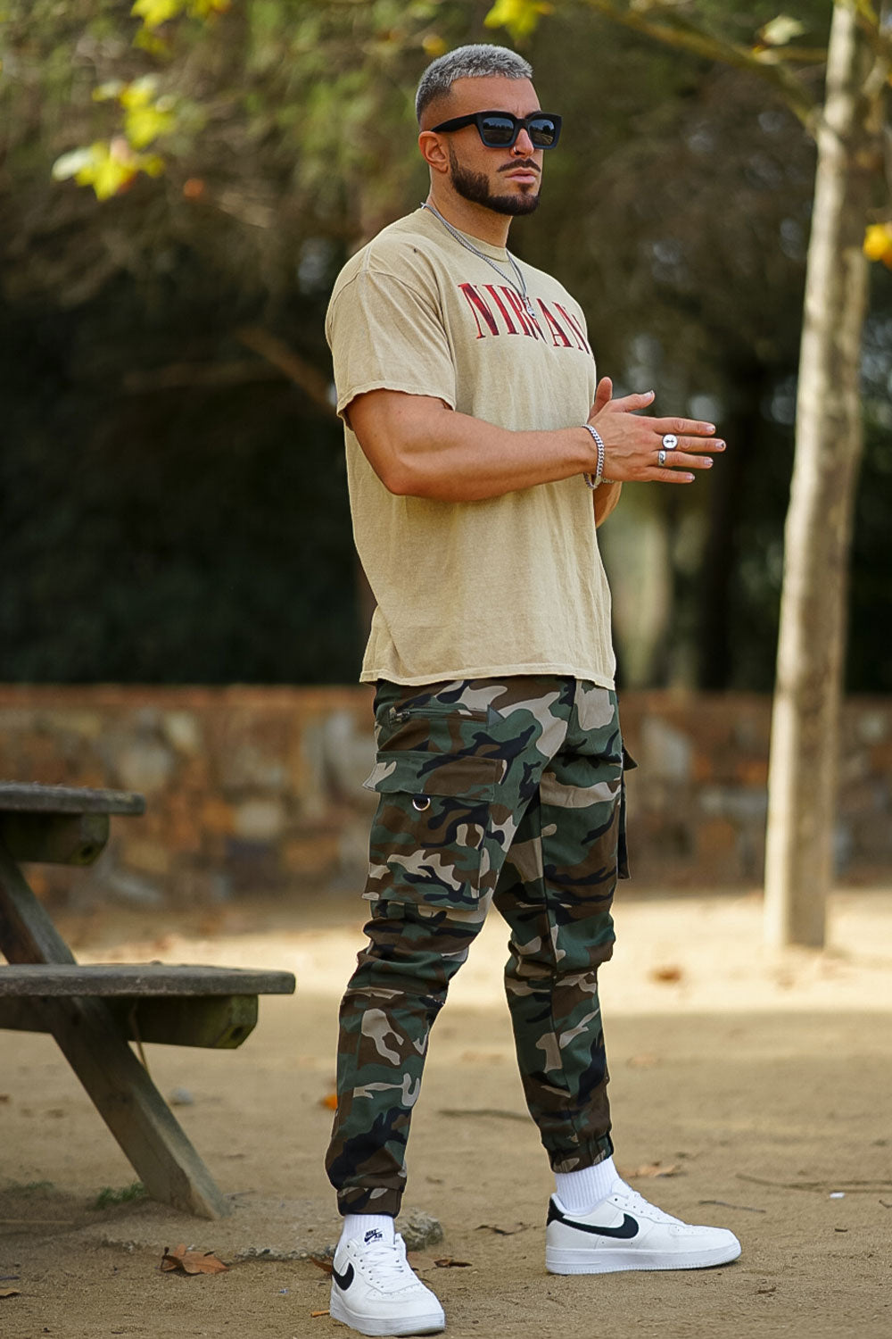 Sneakers Camo Pants And Black Top Shoes T Shirt With Camouflage