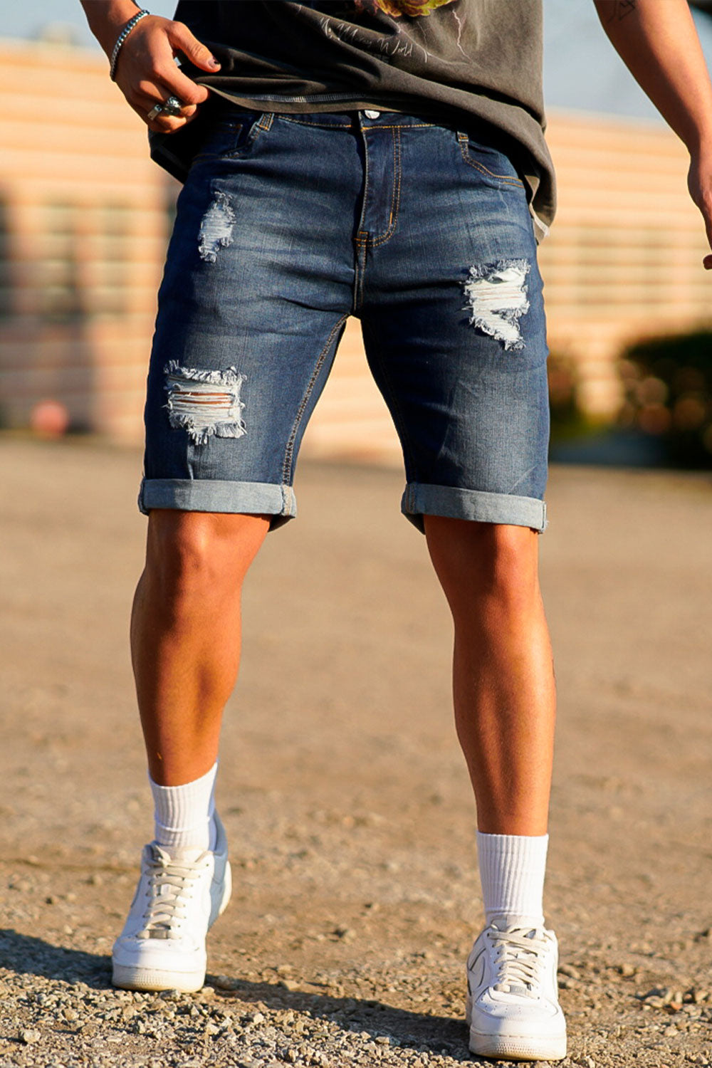 Light Blue Wash Men's Skinny Stretch Denim Shorts | JMOJO
