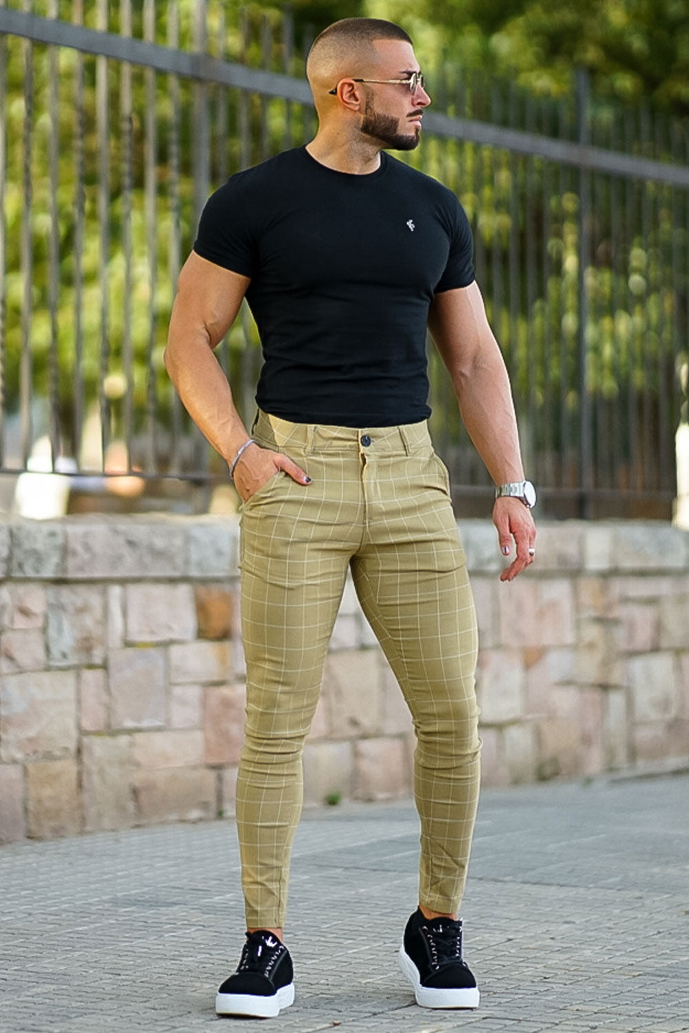 Green and yellow plaid pants deals