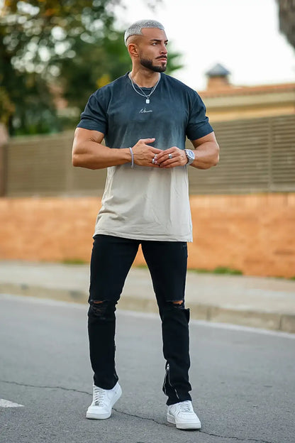 Men‘s Vintage Ripped Zip stacked jeans Stretch Jeans