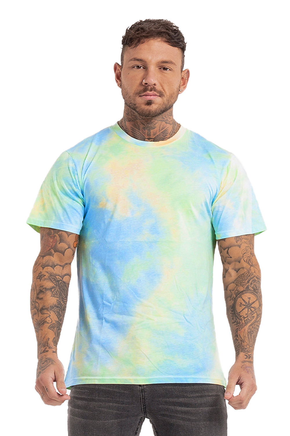 Men's Tie Dye Crew Neck T-Shirt-Blue
