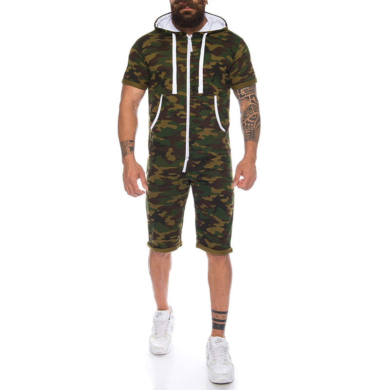 Casual camo one-piece outdoor sports hooded Home suit