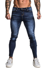 Gingtto Super Skinny Durable Jeans Blue Stretch Jeans For Men