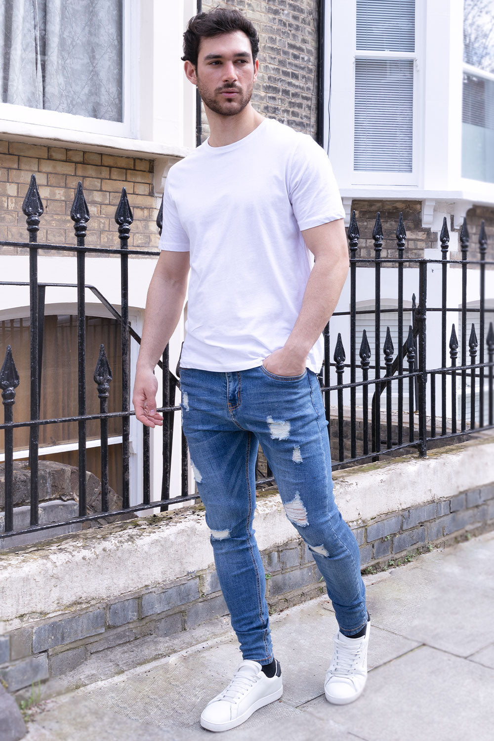men's blue ripped skinny jeans