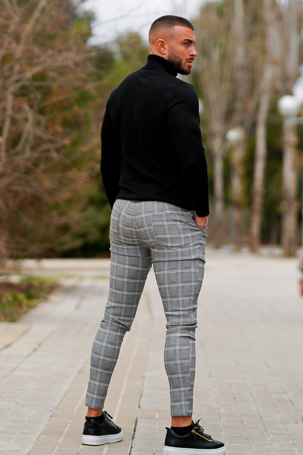 How To Style Plaid Pants Grey Check Pants Outfit Men Checkered