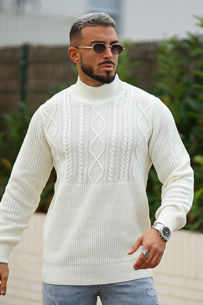 Gingtto Mens White Sweater Knitted Pullover Fashion Sweaters