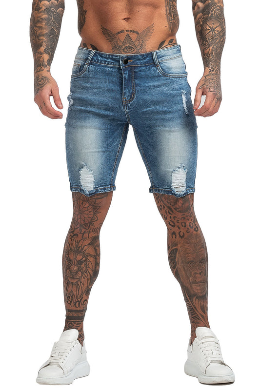 Compre $ 80, envío gratis, jeans cortos rasgados de moda para hombres