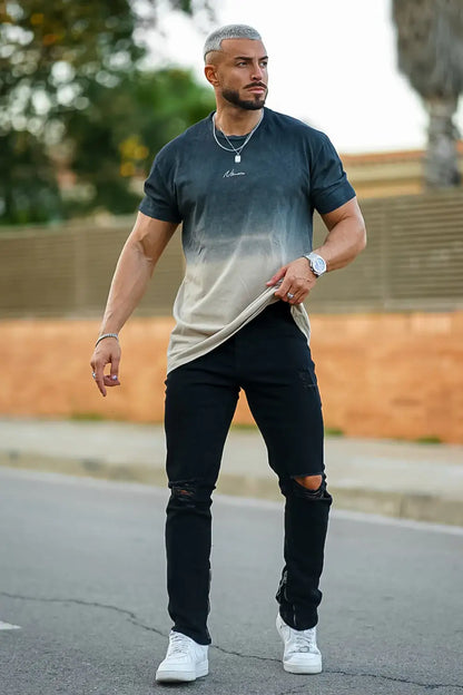 Men‘s Vintage Ripped Zip stacked jeans Stretch Jeans