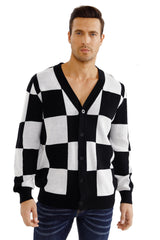 Suéter masculino GINGTTO manga longa gola xale cardigã slim fit com botão e bolsos preto