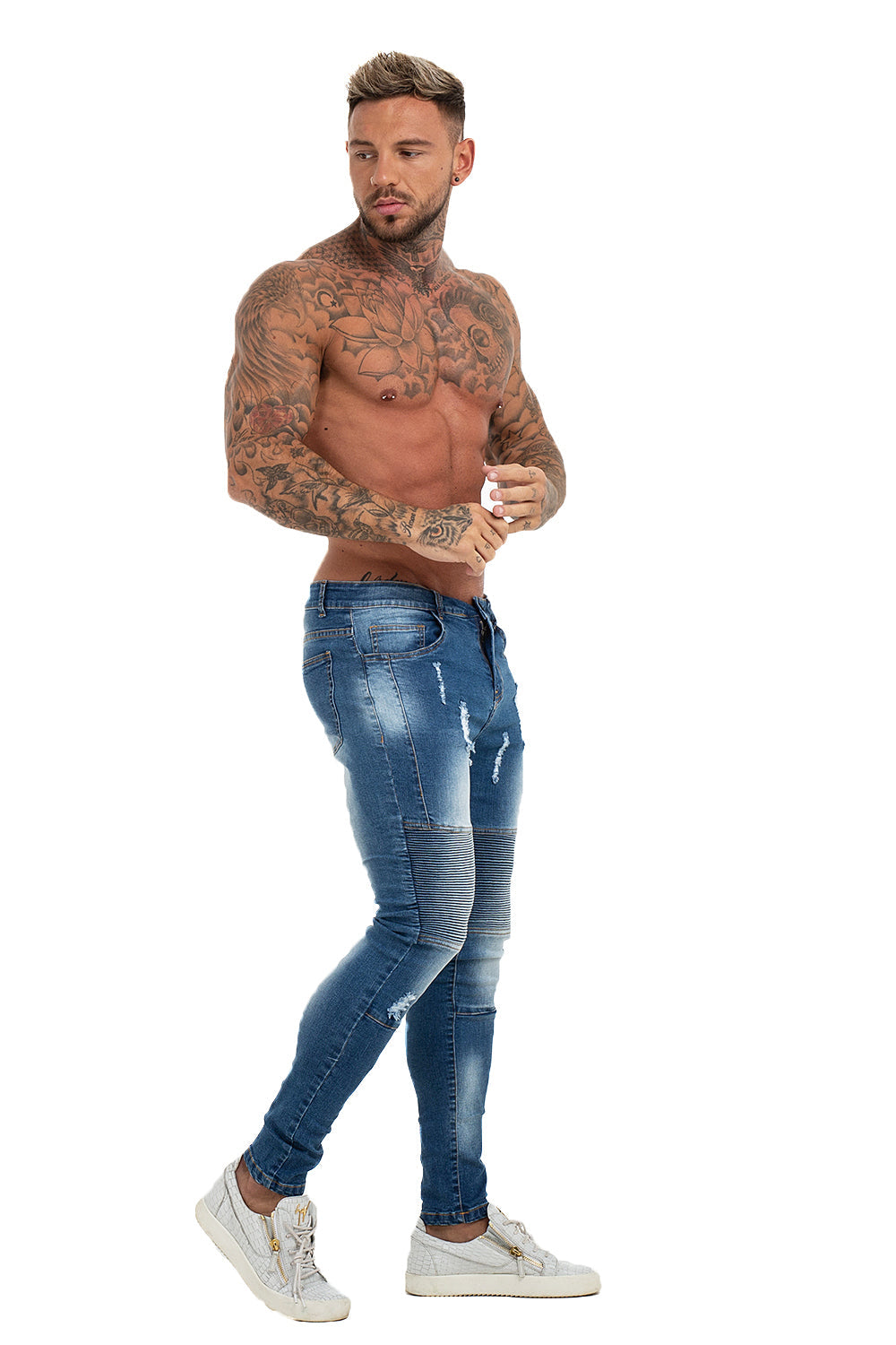 GINGTTO Mens Skinny Ripped Biker Jeans Stretch Jeans