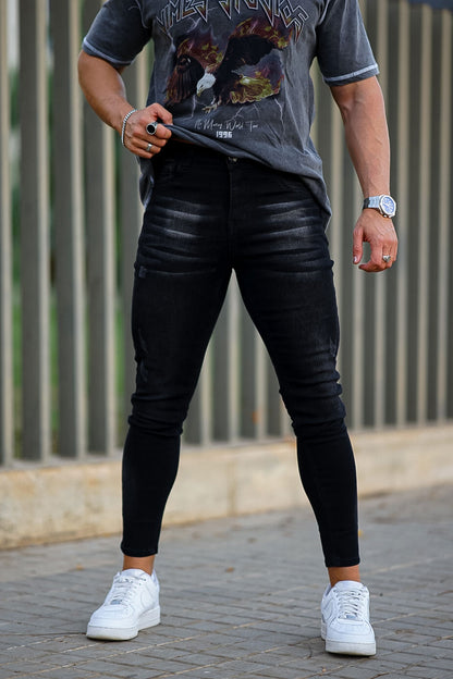 Calça jeans skinny estilosa masculina preta jeans stretch