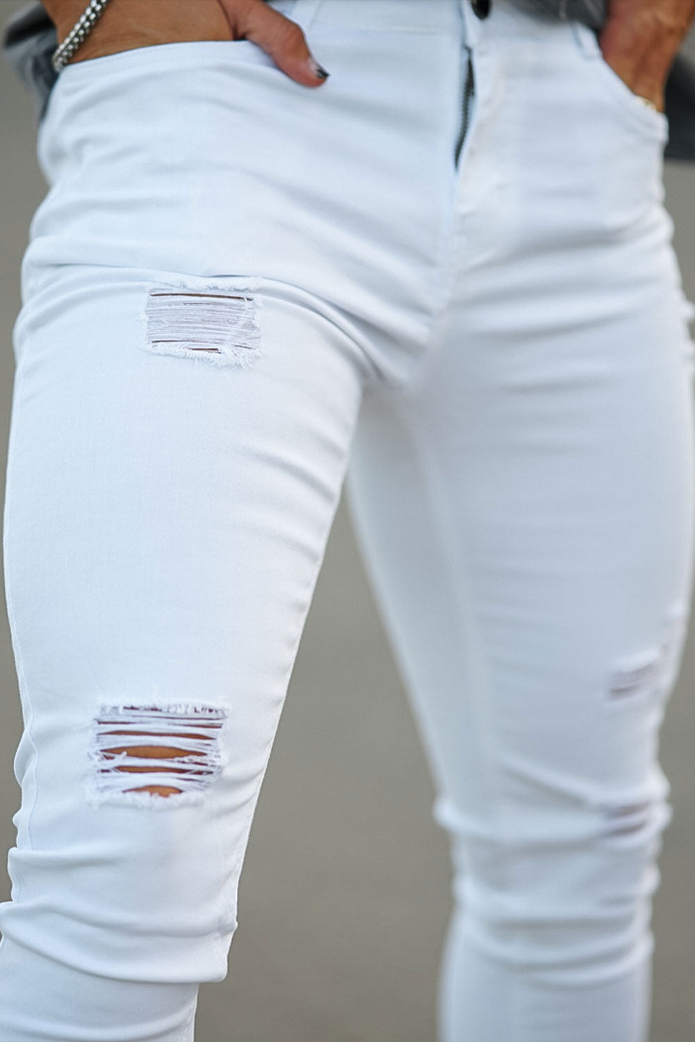 men's ripped skinny jeans - white