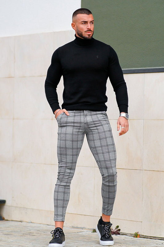 men's grey check trousers