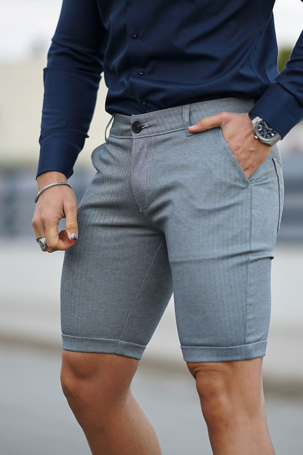men's blue chino shorts