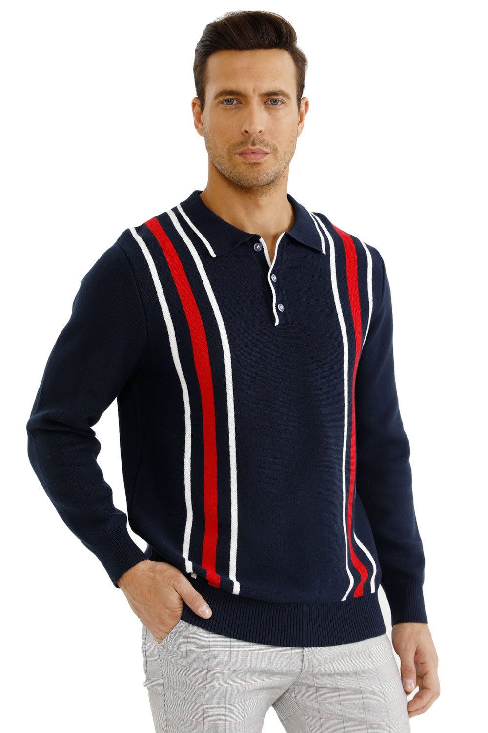 Gingtto Mens Long Sleeve Casual Button Knitted Slim Fit Sweaters