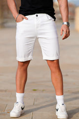 Gingtto Comfortable and Durable Denim Shorts For Men-White