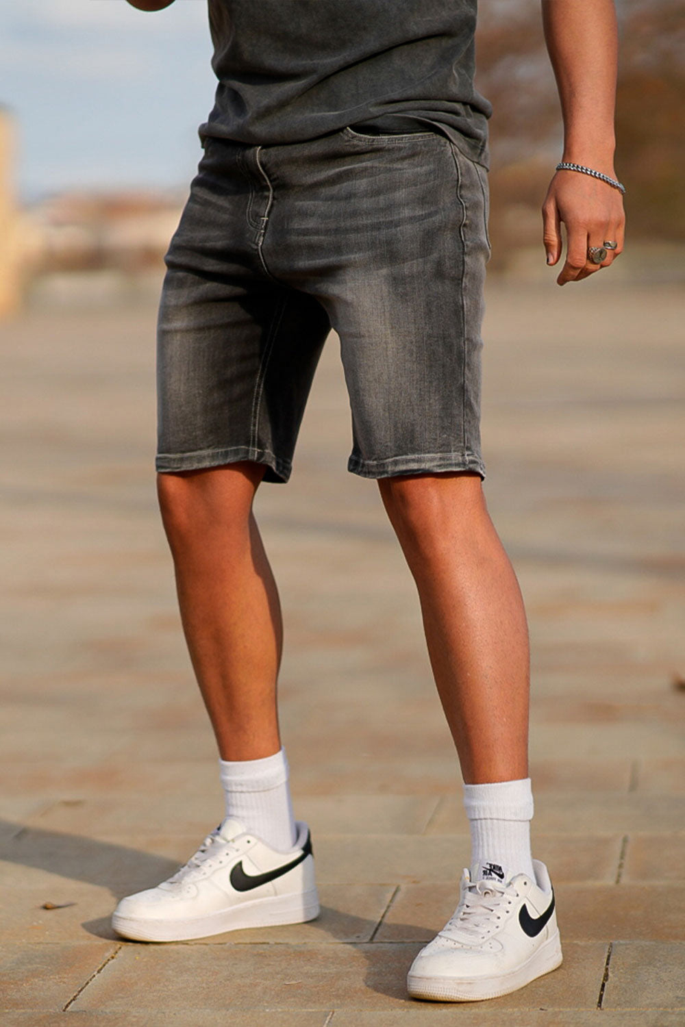 men's gray denim shorts
