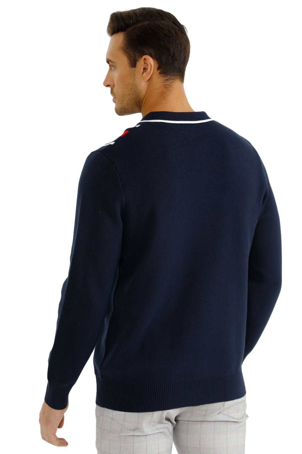 men's button knitted sweater dark blue