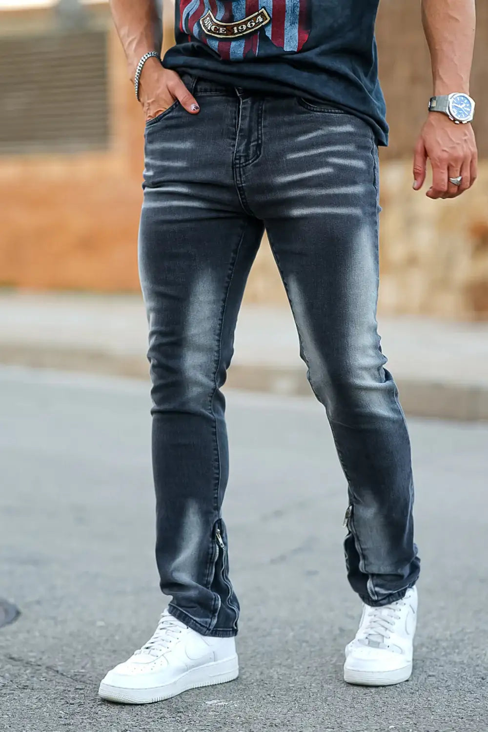 Men‘s Vintage washed stacked jeans Stretch Jeans