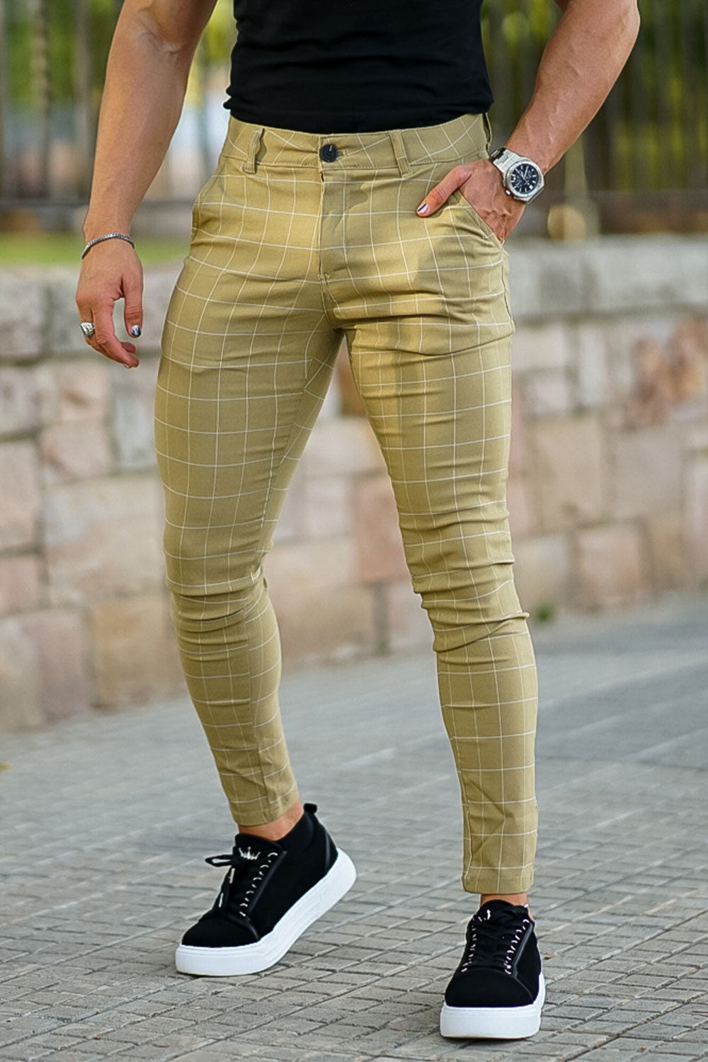 Men's Plaid Chino Pants - Yellow