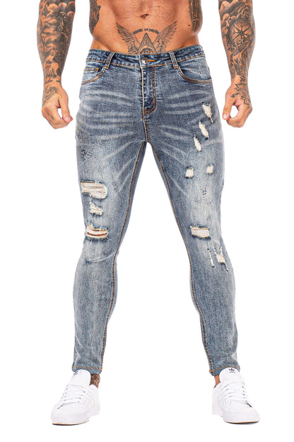 Heren GT-serie lichtblauwe gescheurde skinny jeans stretchjeans