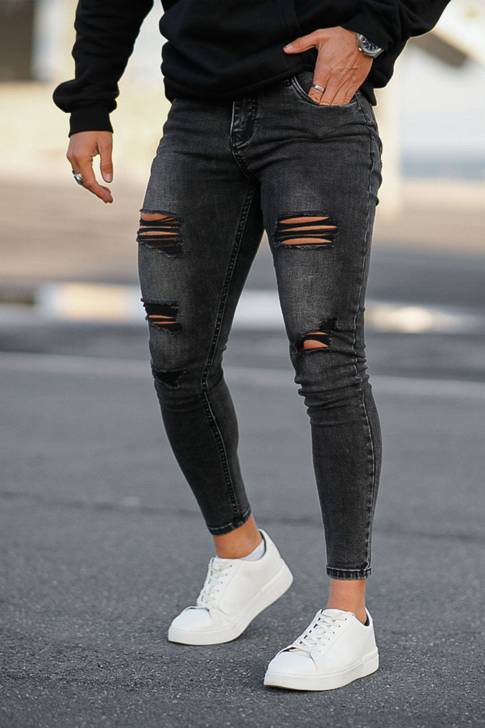men's black scratch jeans