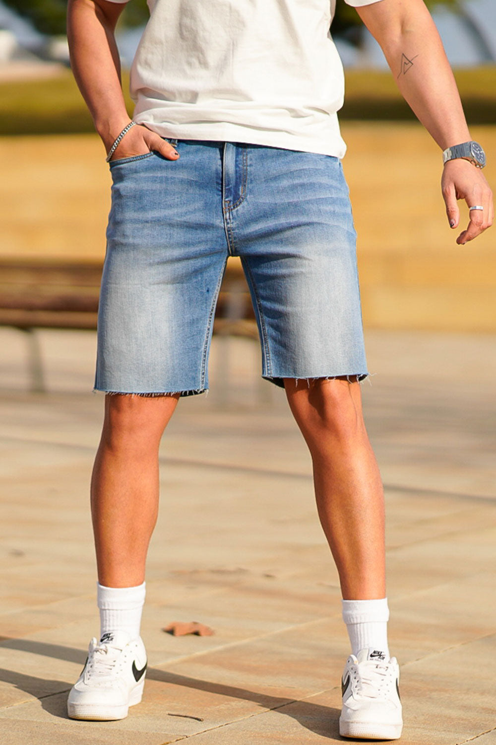 guys blue jean shorts