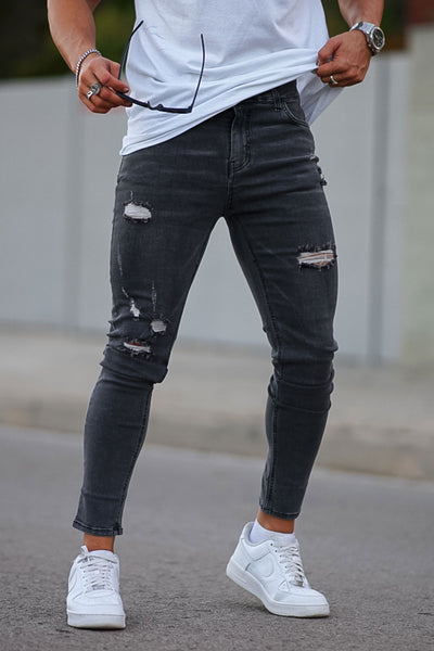 dark gray ripped jeans