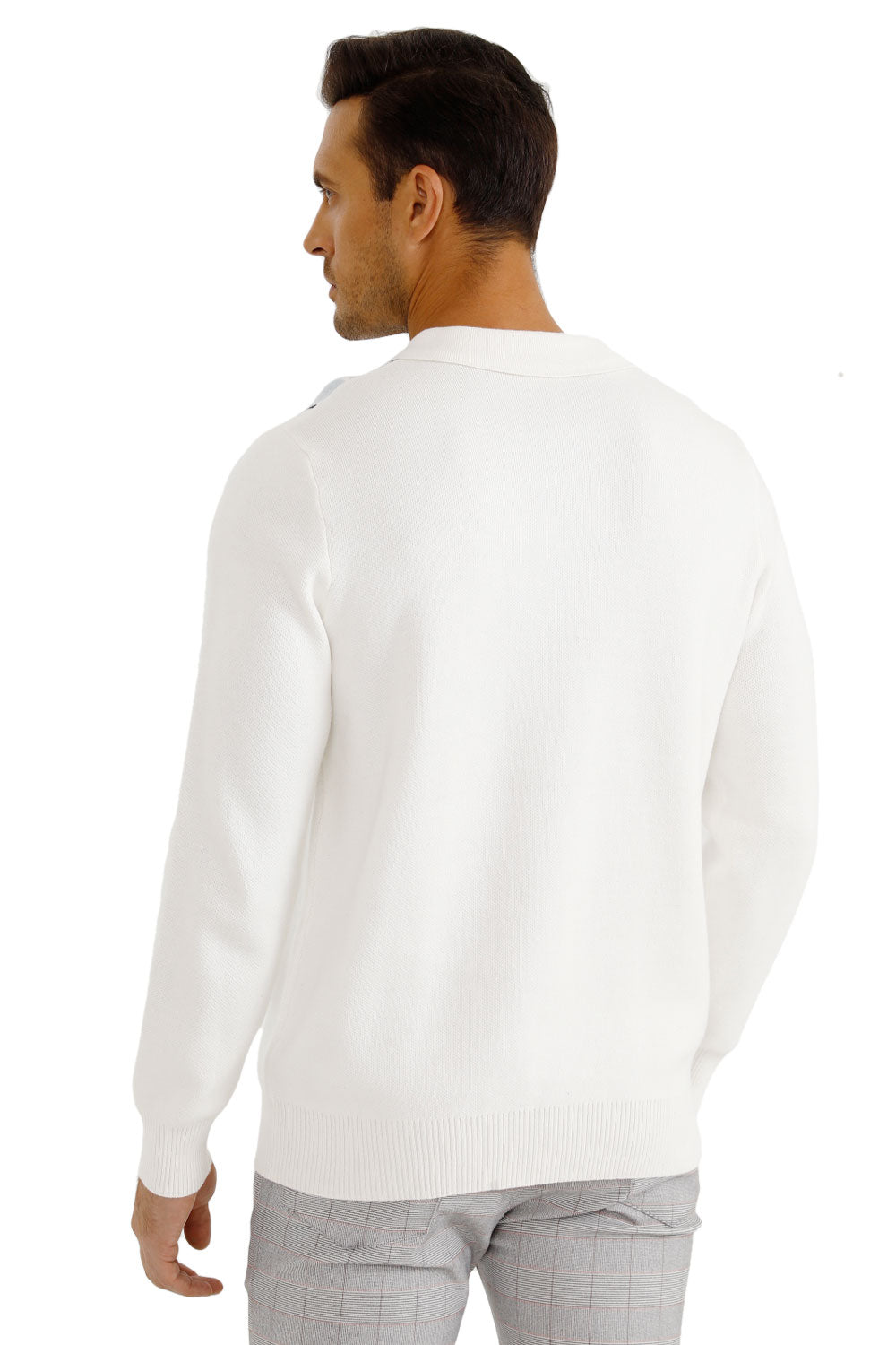 men's button knitted sweater white