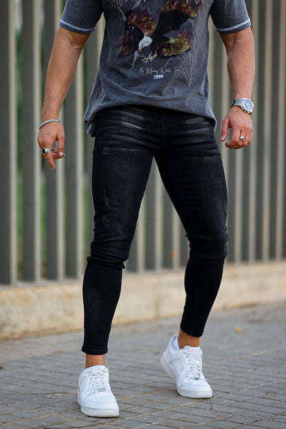 Calça jeans skinny estilosa masculina preta jeans stretch