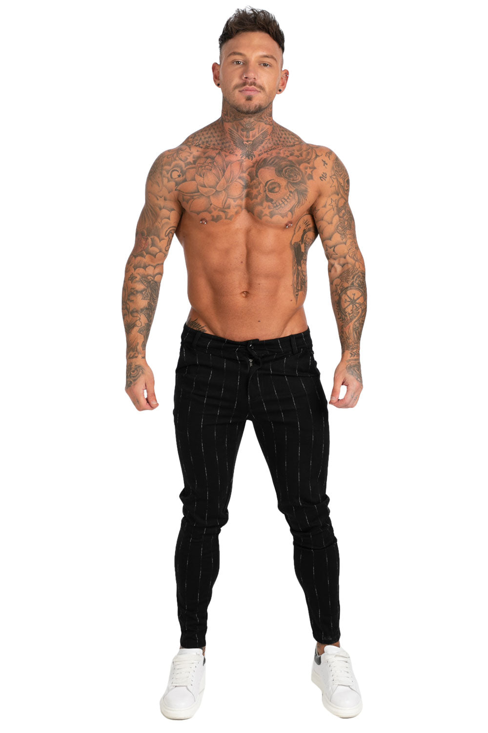 Mens Skinny Chinos Stretch Suit Pants For Men Black Plaid Pants