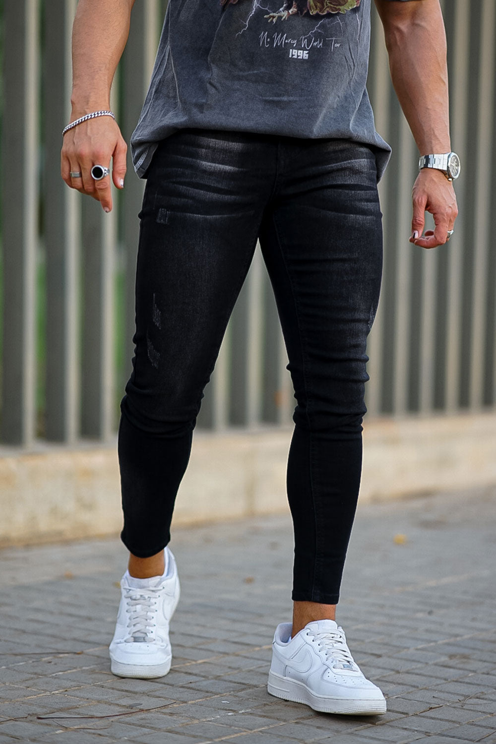 Calça jeans skinny estilosa masculina preta jeans stretch