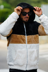 GINGTTO Giacca da uomo in sherpa foderata, cappotto sfocato alla moda invernale senza cappuccio con cerniera lampo soffice