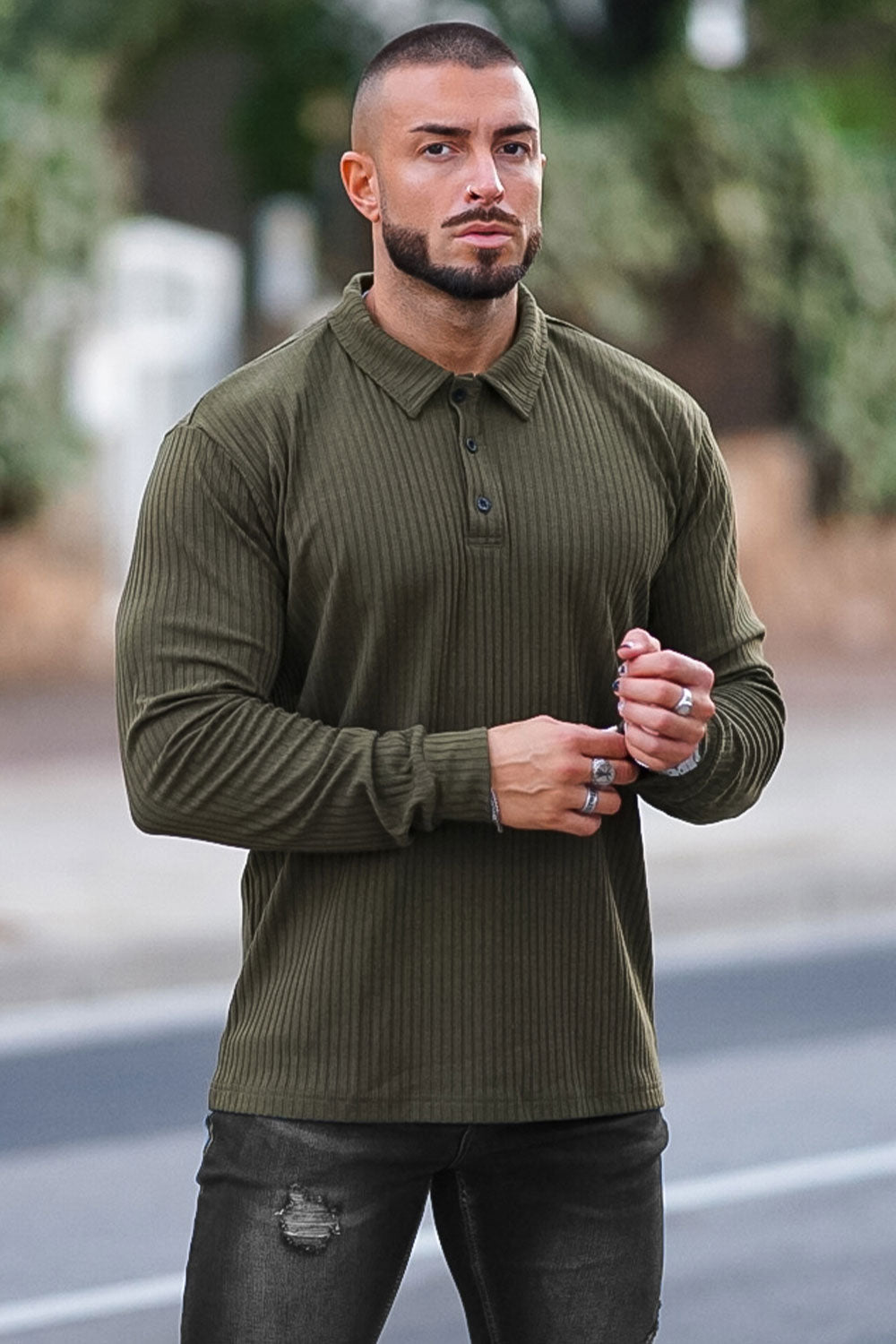 men's green long sleeve polo shirts