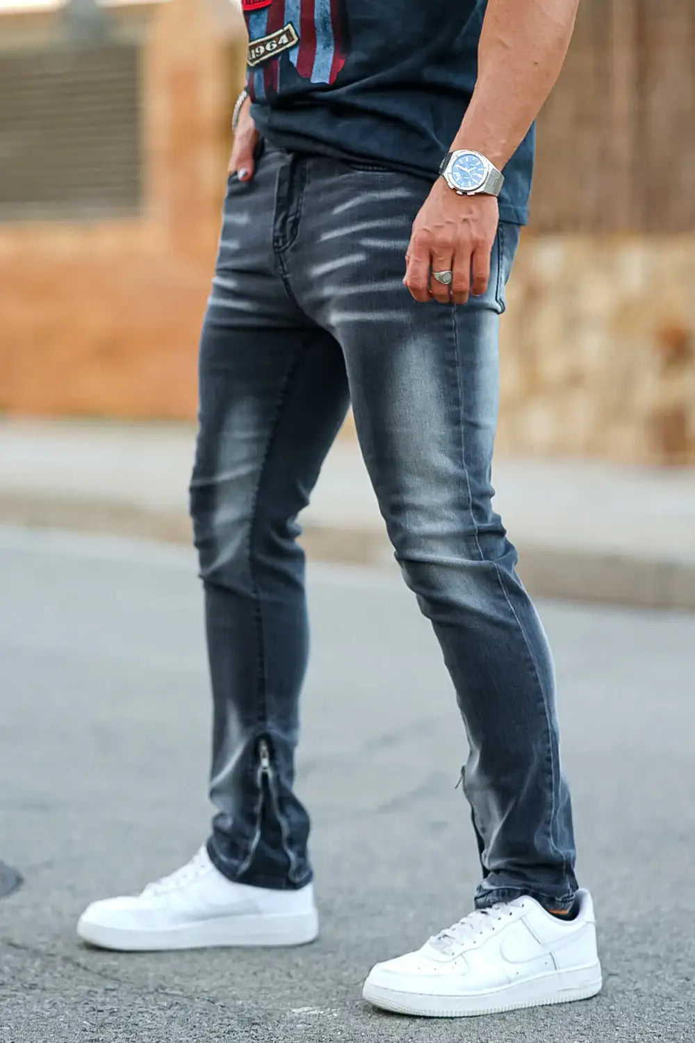 Men‘s Vintage washed stacked jeans Stretch Jeans