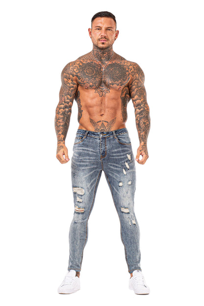 Heren GT-serie lichtblauwe gescheurde skinny jeans stretchjeans