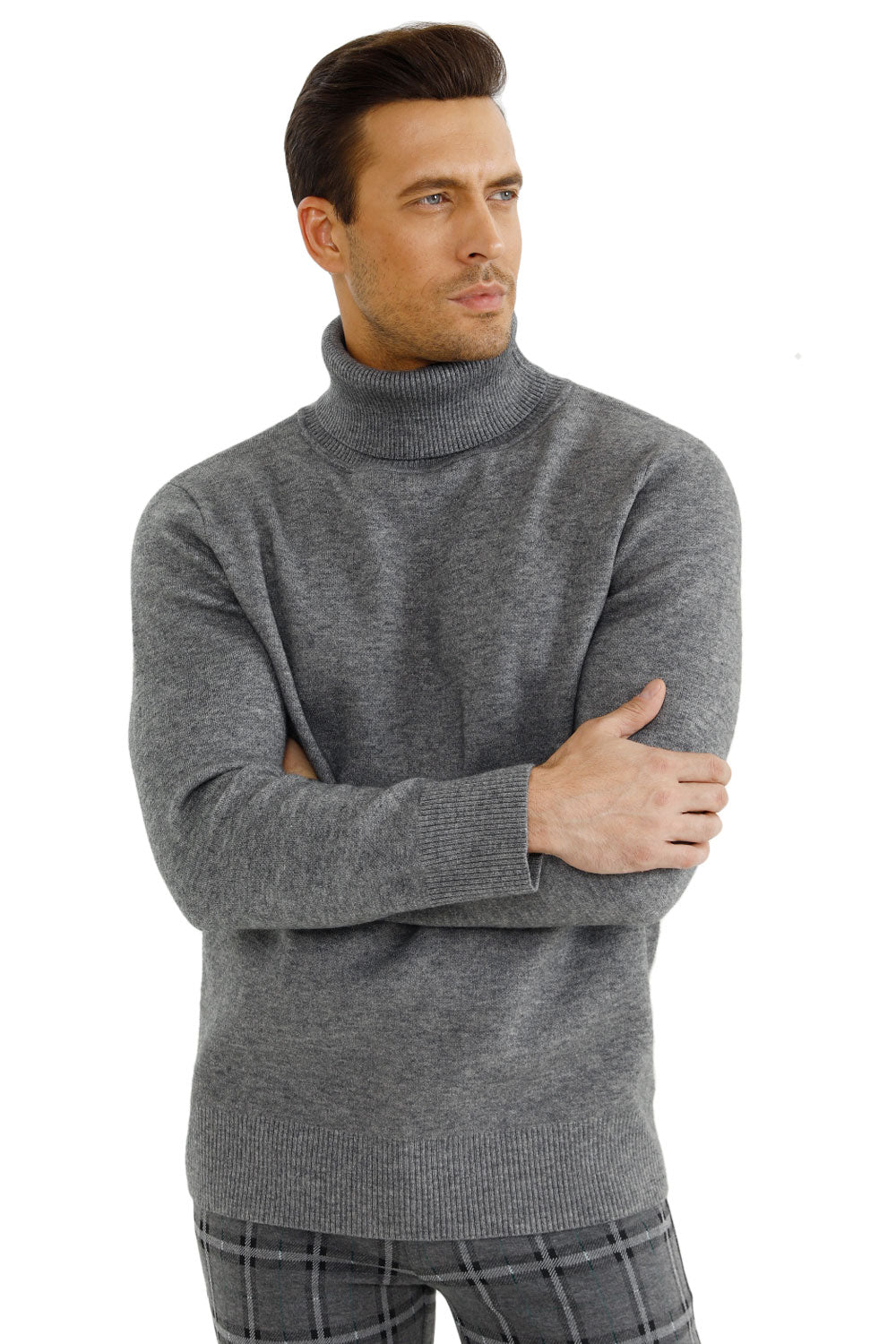 Suéter pulôver de malha masculino GINGTTO slim fit gola alta - cinza