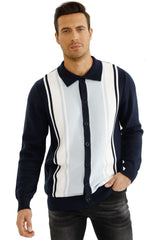 dark blue men's button knitted sweater