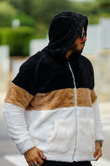 GINGTTO Giacca da uomo in sherpa foderata, cappotto sfocato alla moda invernale senza cappuccio con cerniera lampo soffice
