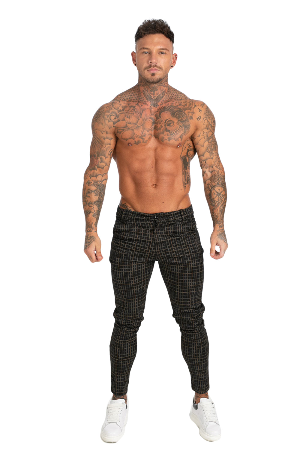 GINGTTO Men Chinos Pants Slim Fit Stretch Houndstooth Pattern