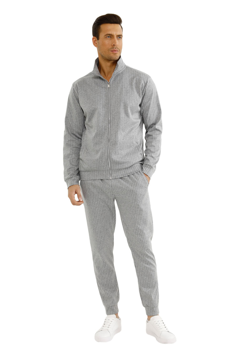 Gingtto Men's Sweatsuits 2 Piece, Track Jacket & Joggers Sets-Grey