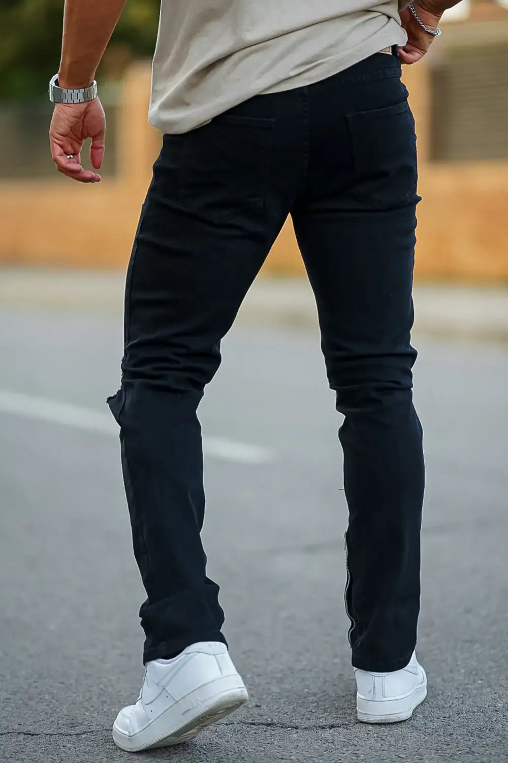 Men‘s Vintage Ripped Zip stacked jeans Stretch Jeans